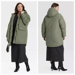 NWT Universal Thread Water Resistant Olive Hooded Puffer Coat